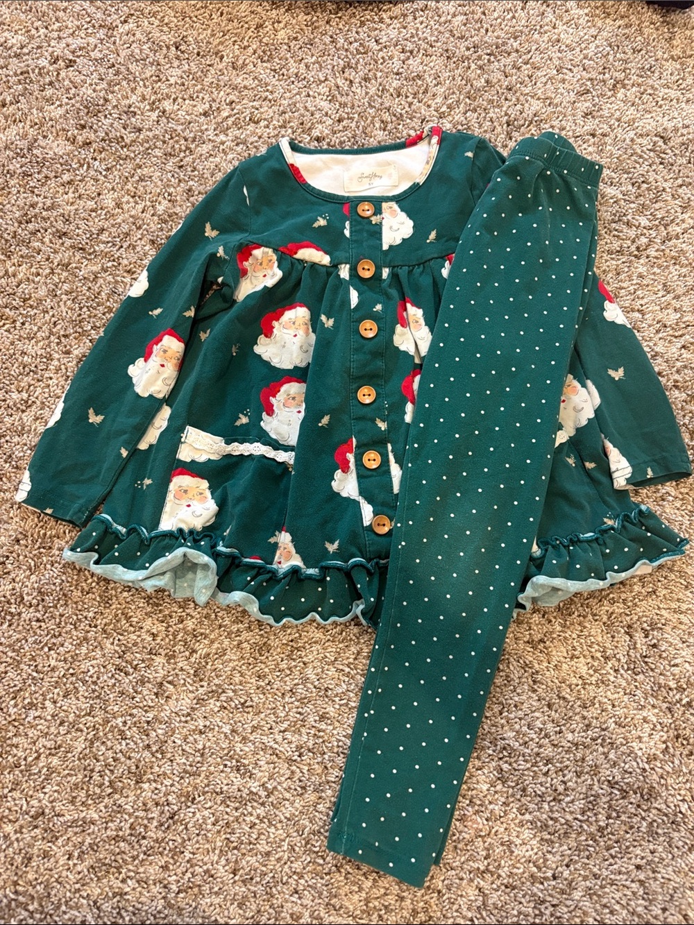 SweetHoney Green Santa Print Kids Pajama Set